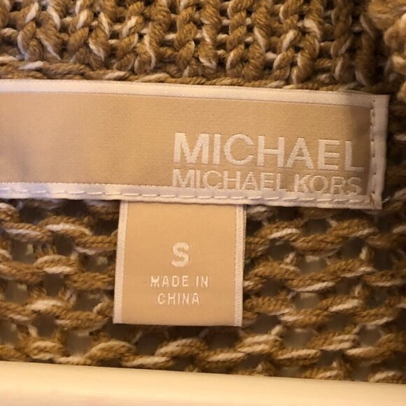 MICHAEL KORS Knit Poncho Cape Sweater Zip Up Cardigan Beige Tan Size S - Picture 15 of 15